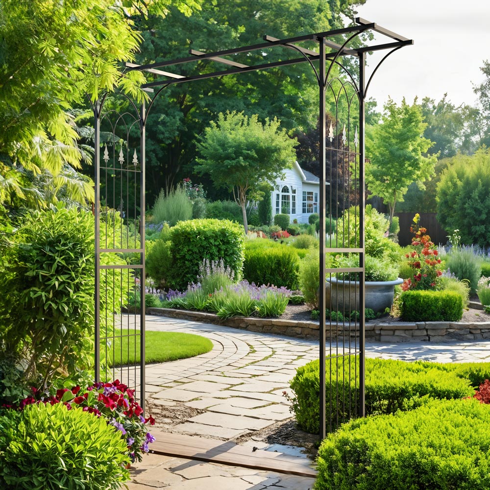 arbor archway at entrance to garden path
