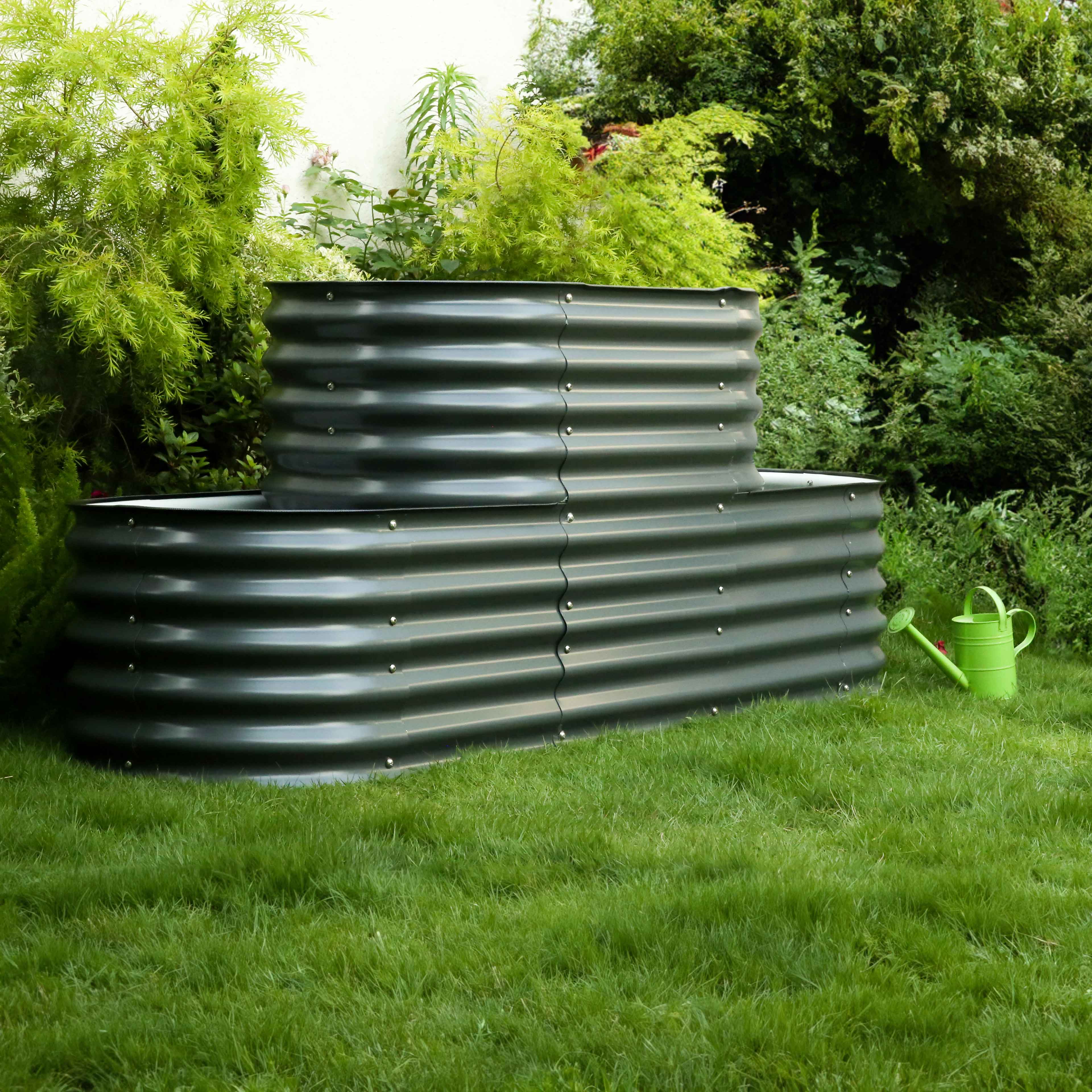 Double-Layer Space-Saving Easy Assembly Abundant Planting Capacity Metal At-Ground-Level Raised Garden Bed