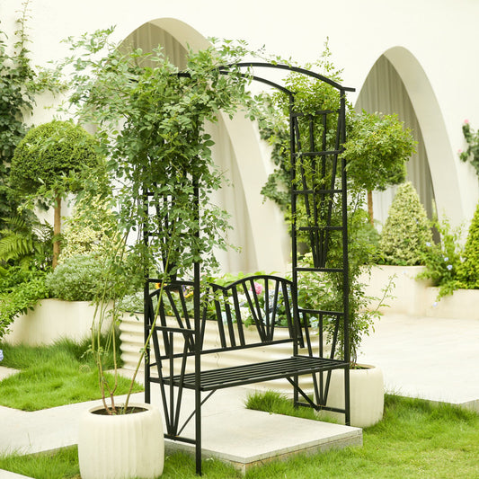 Sitting Surrounded By Flowers With Versatile Garden Metal Arch With Bench