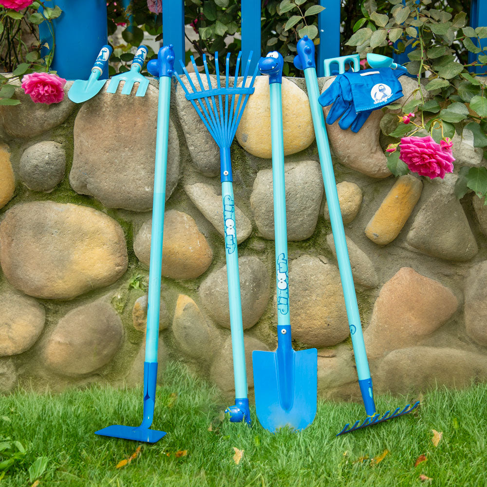 Blue Dinosaur Kids Gardening Set close up
