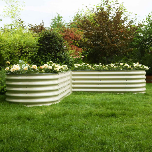 Stylish Easy Assembly L-Shaped Safe and Durable At-Ground-Level Metal Raised Garden Bed