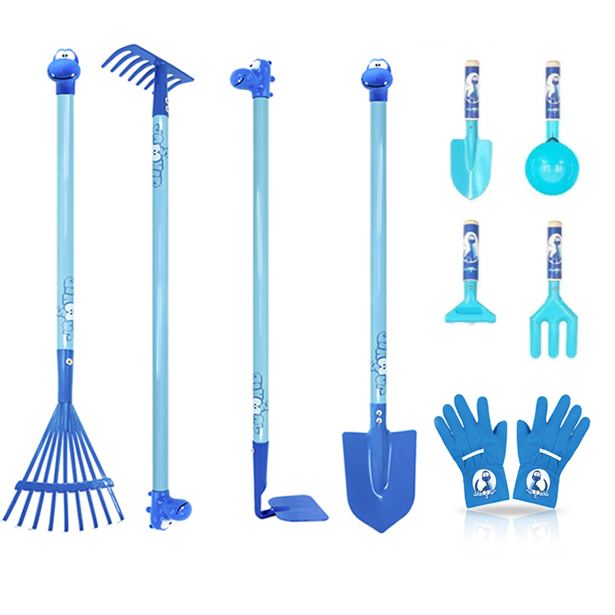 dinosaur gardening gloves Jardineer Blue Dinosaur Kids Gardening Set| Real Sturdy Steel Tool set with Gloves