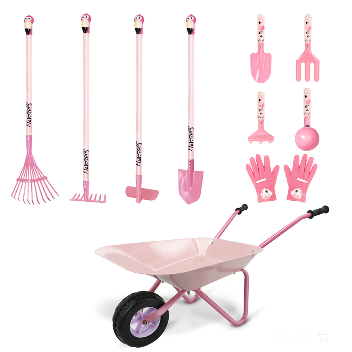 pink garden trowel Jardineer Pink Flamingo Kids Gardening Set|Tool set with Gloves