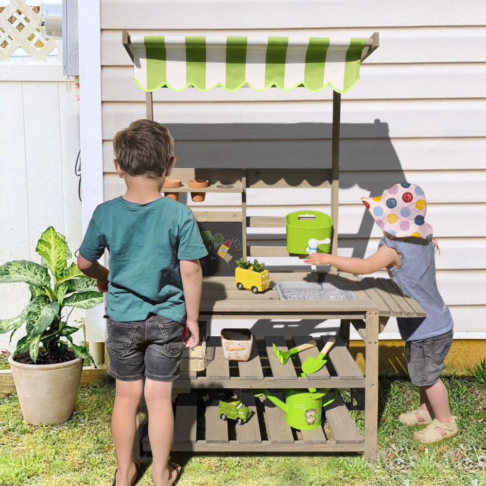 kid  Potting Bench with two kids