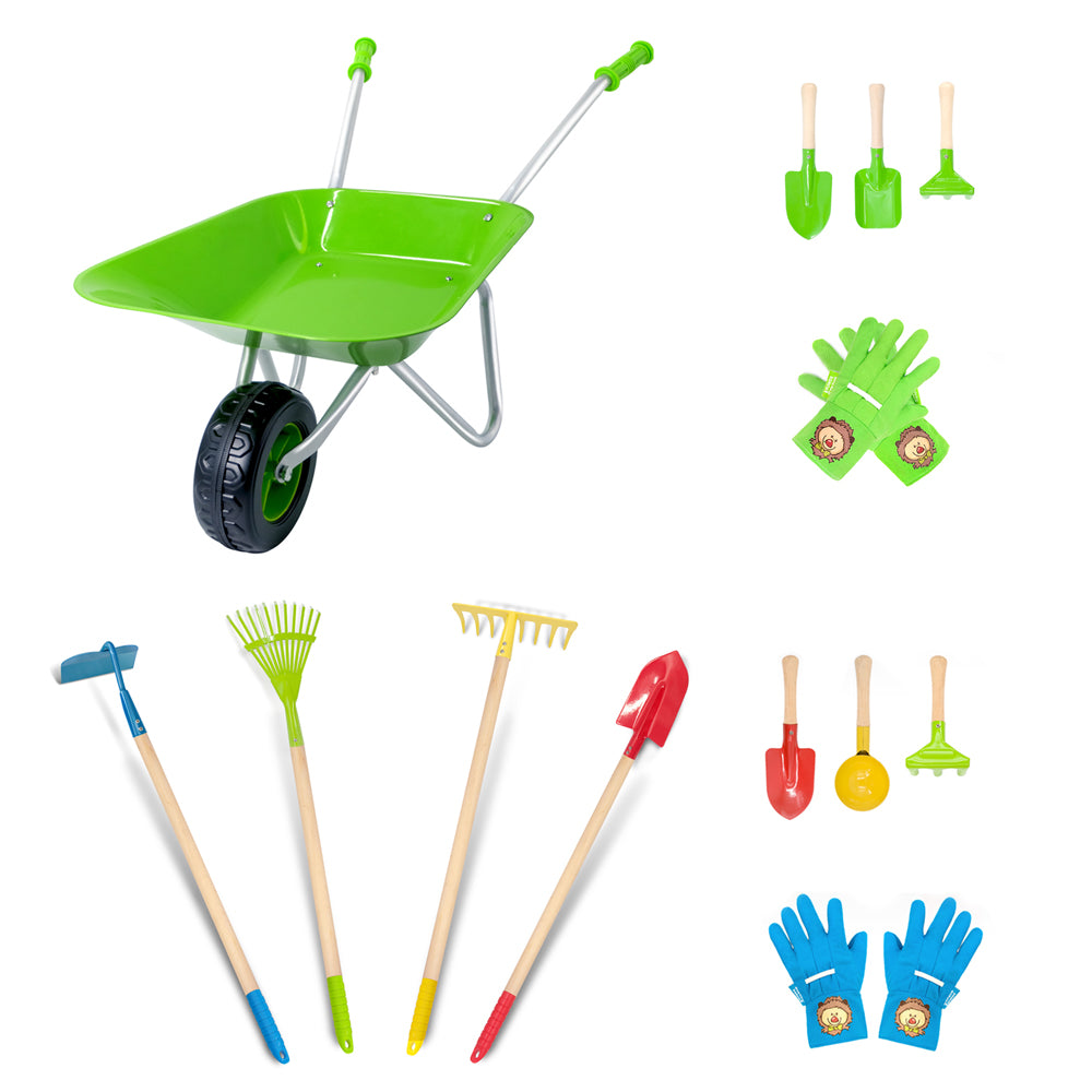 kids wheelbarrow set with gloves