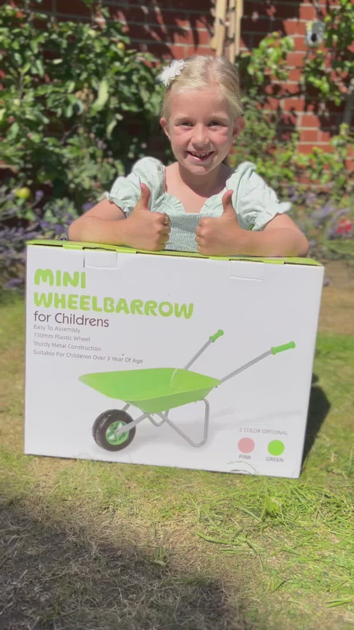 Green Hedgehog Kids Wheelbarrow Set|Children's wheelbarrow with Gardening Tools and Gloves Age 3+