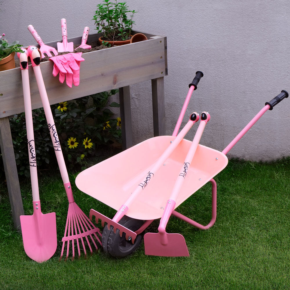 childrens garden tools set Jardineer Pink Flamingo Kids Gardening Set|Tool set with Gloves