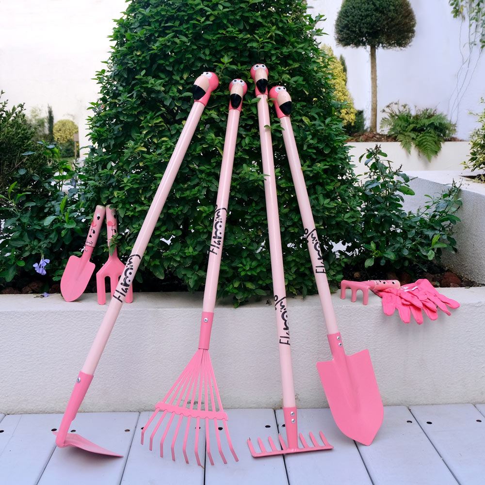 Pink Flamingo Kids Gardening Set| Real Sturdy Steel Tool set with Gloves