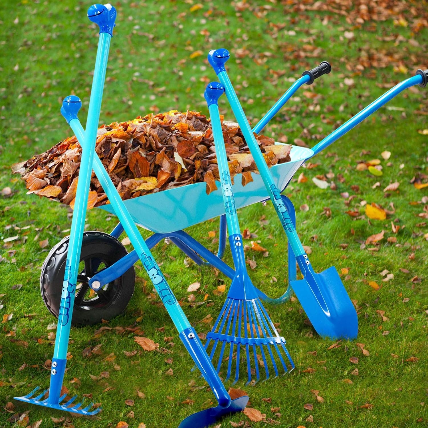 Blue Dinosaur Kids Gardening Set|Complete Metal Wheelbarrow & Tool Kids Gardening Kit Age 3+