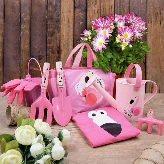 Pink Flamingo Kids Gardening Set|Complete Kids Gardening Kit with Watering Can