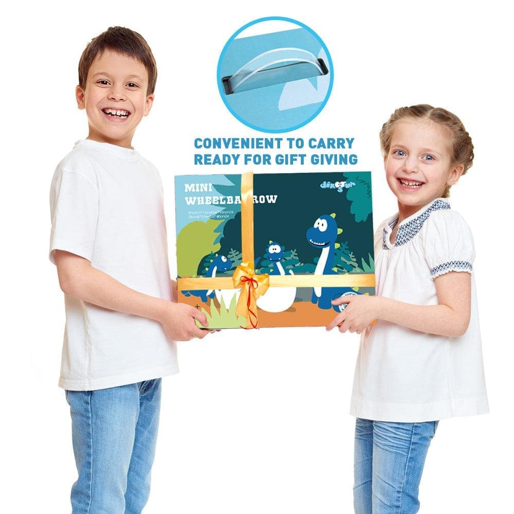 Blue Dinosaur Kids Wheelbarrow Set|Children's Wheelbarrow with Gardening Tools and Gloves Ages 3+