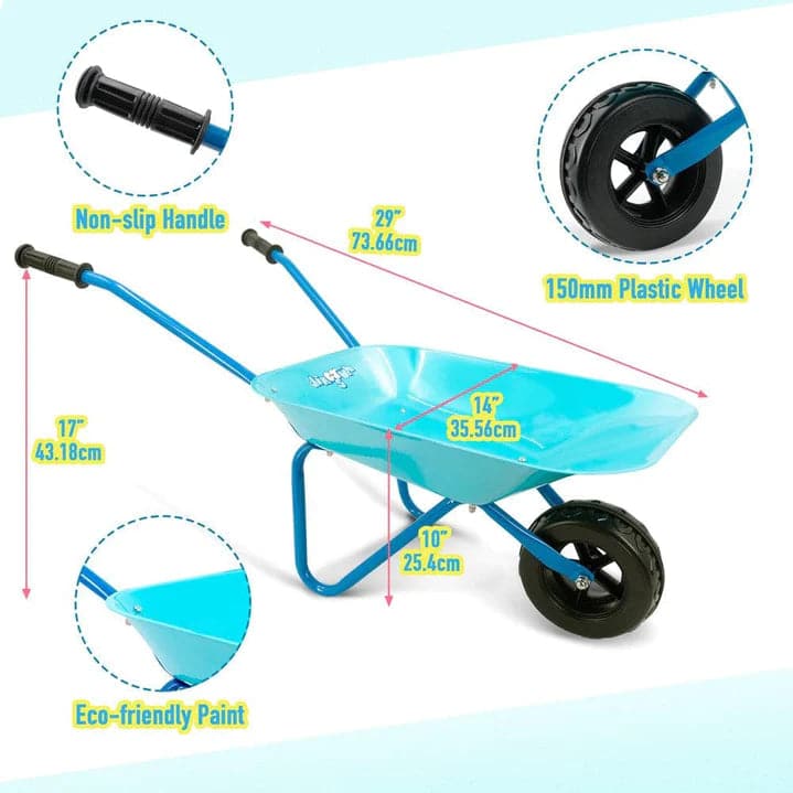Blue Dinosaur Kids Gardening Set|Complete Metal Wheelbarrow & Tool Kids Gardening Kit Age 3+
