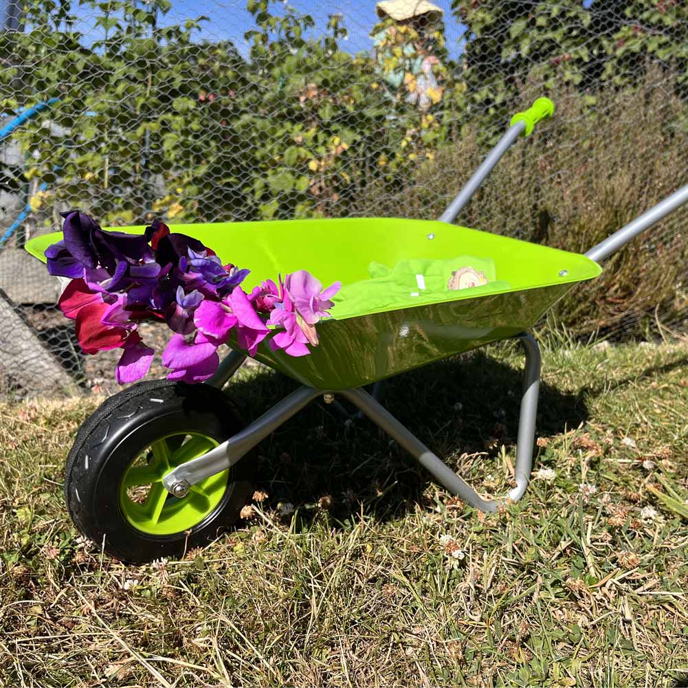 Green Hedgehog Kids Wheelbarrow Set|Children's wheelbarrow with Gardening Tools and Gloves Age 3+