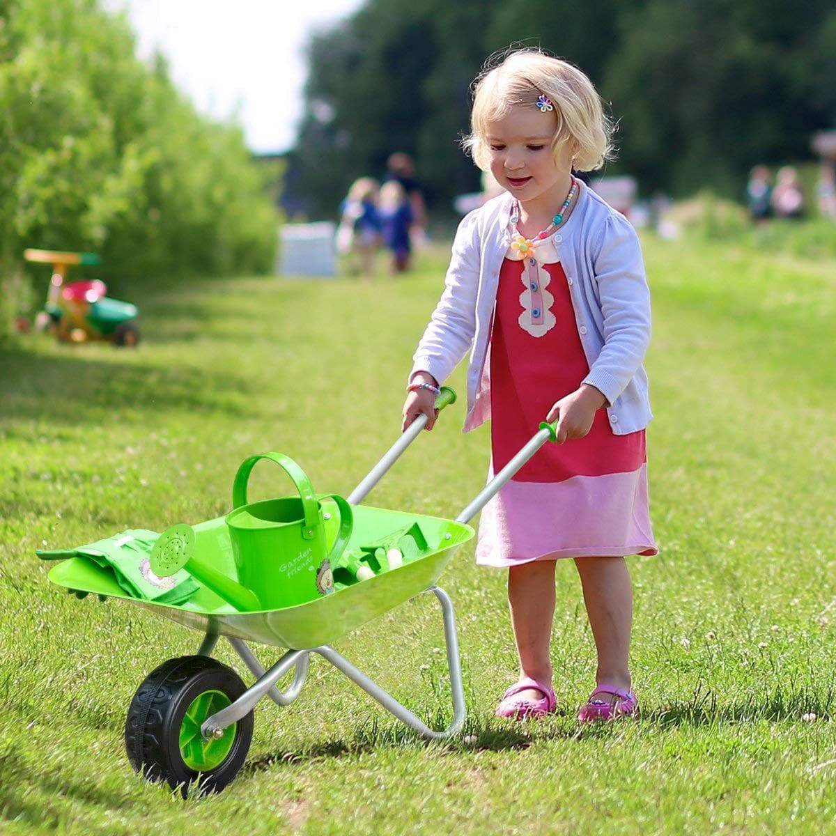 Green Hedgehog Kids Wheelbarrow Set|Children's wheelbarrow with Gardening Tools and Gloves Age 3+