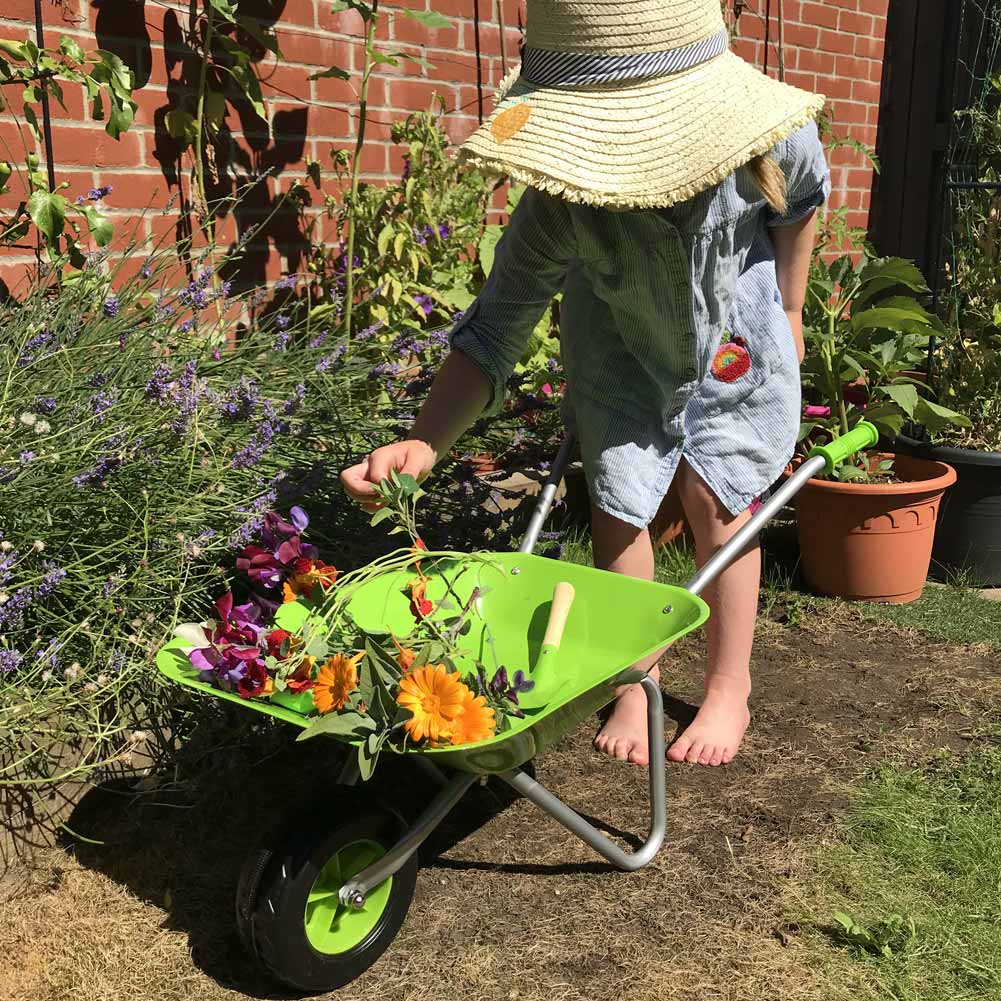 Green Hedgehog Kids Wheelbarrow close up