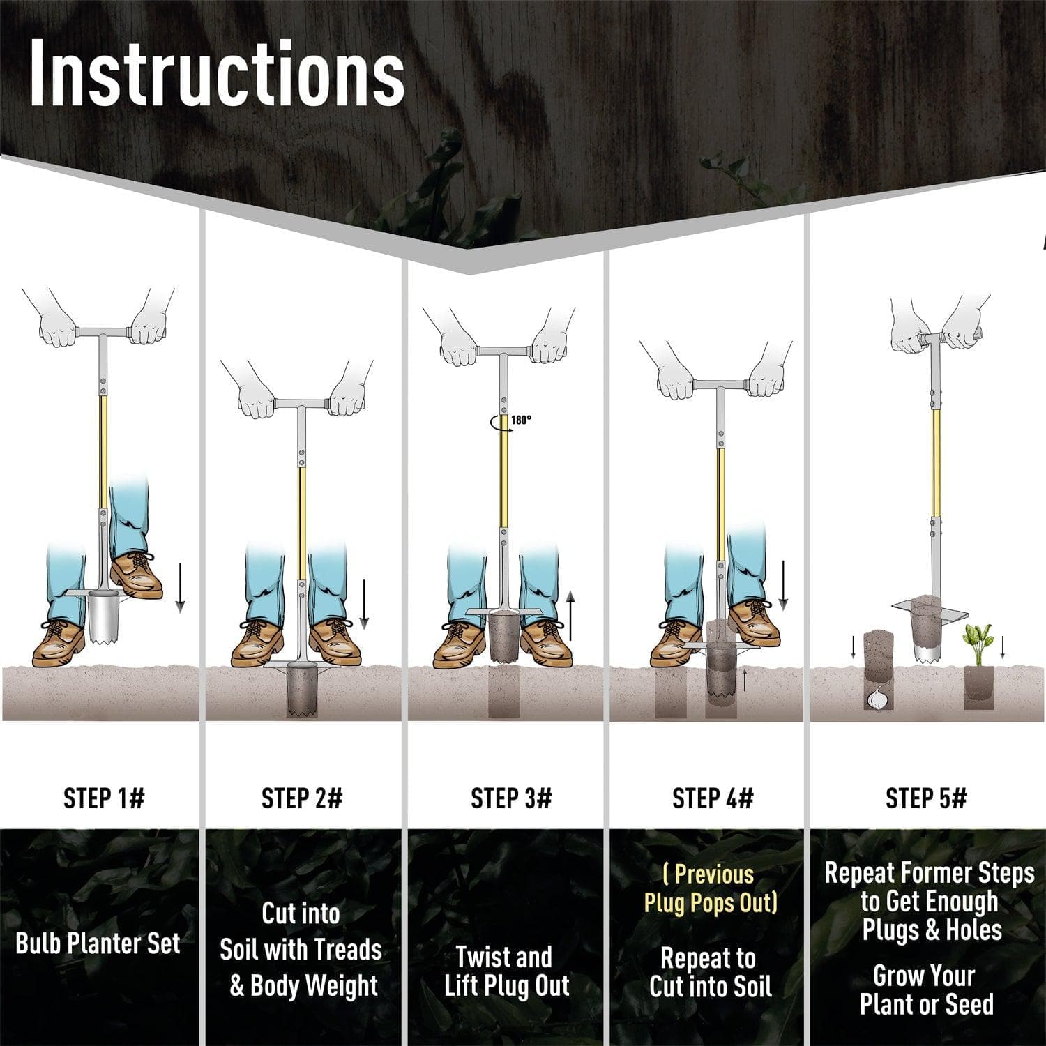 Long Handle Bulb Planter with Small Bulb Saw-Tooth Transplanter