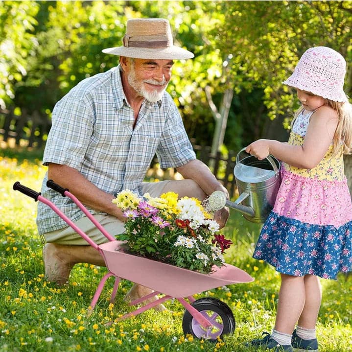 Pink Flamingo Kids Gardening Set Metal Wheelbarrow Tool Kit Age