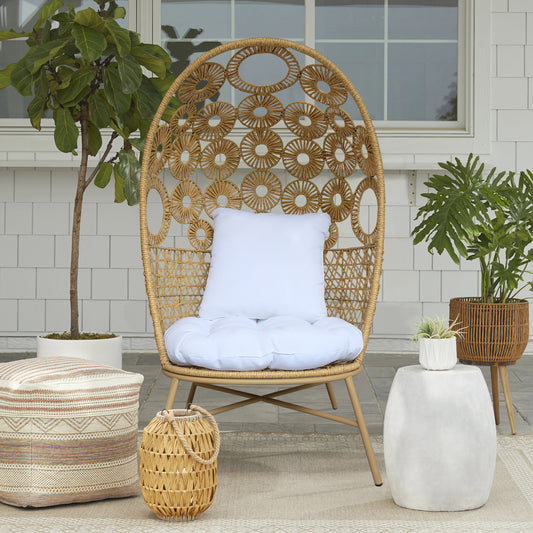 Patio Wicker Outdoor Egg Chair with Seat and Back Thick Cushion Set