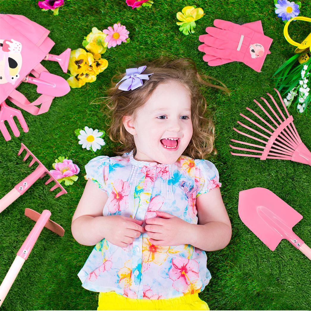 Pink Flamingo Kids Gardening Set| Real Sturdy Steel Tool set with Gloves